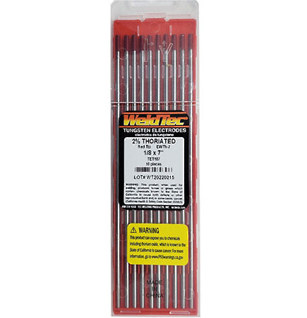 EWTh-2 Tungsten 2% Thoriated 1/8" x 7" Pkg of 10 WeldTec® 